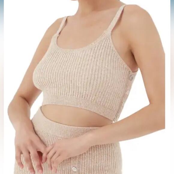 4th & Reckless Tasha Ribbed Knit Crop Top Tank, Camel sz L soft oatmeal cottage - Picture 1 of 11
